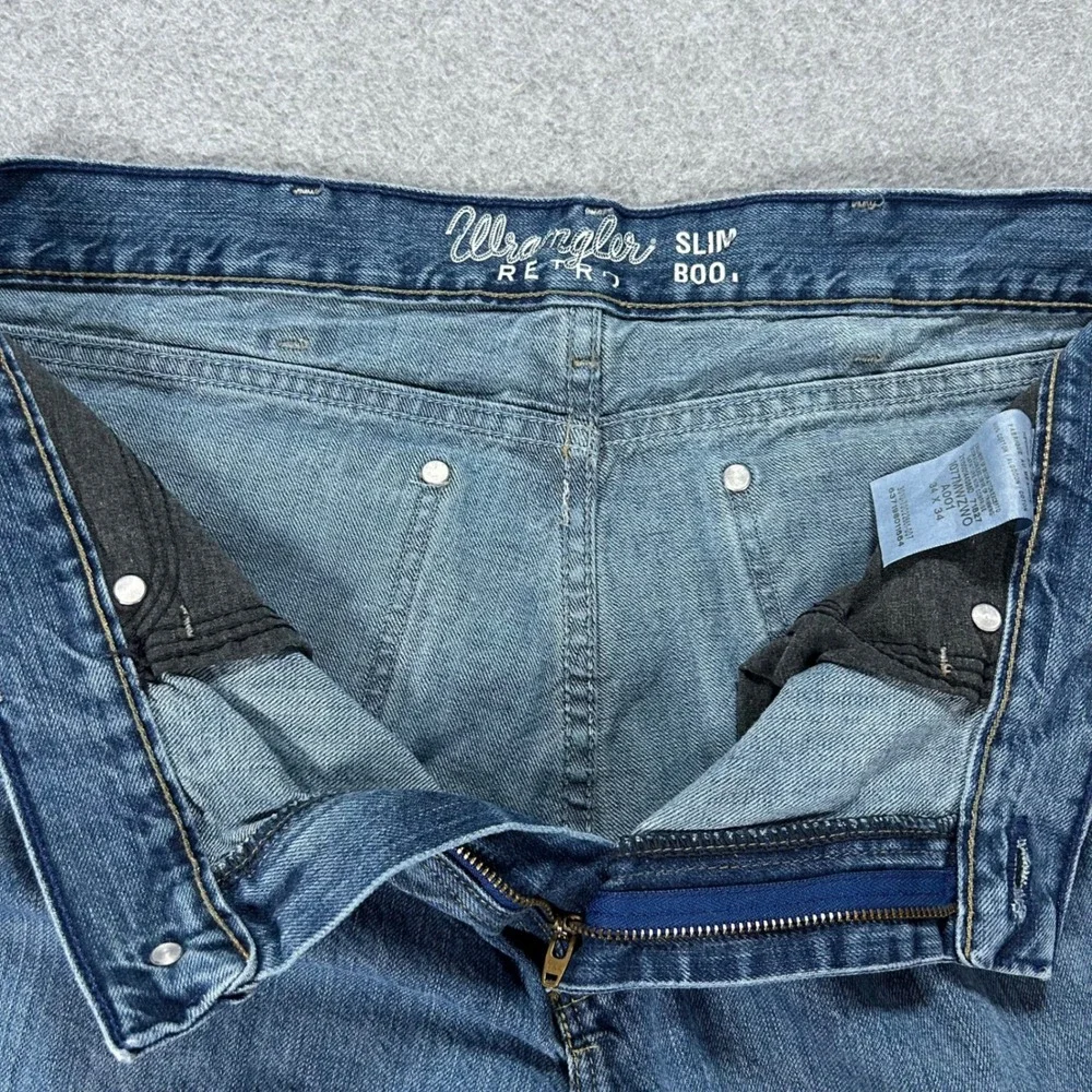 Wrangler Jeans Retro Slim Boot Mens 34x34 Blue Denim Western Cowboy